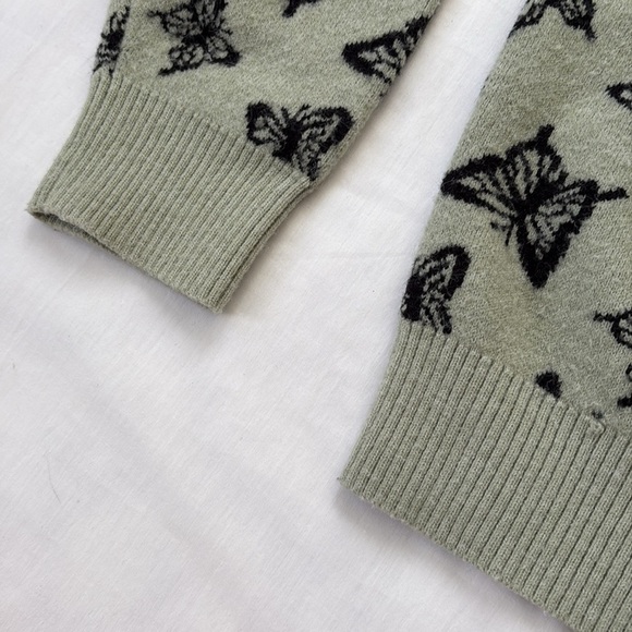 Stella Tweed Green Black Butterfly Knit Sweater Boho Cottage Cropped Women XL - Picture 3 of 9